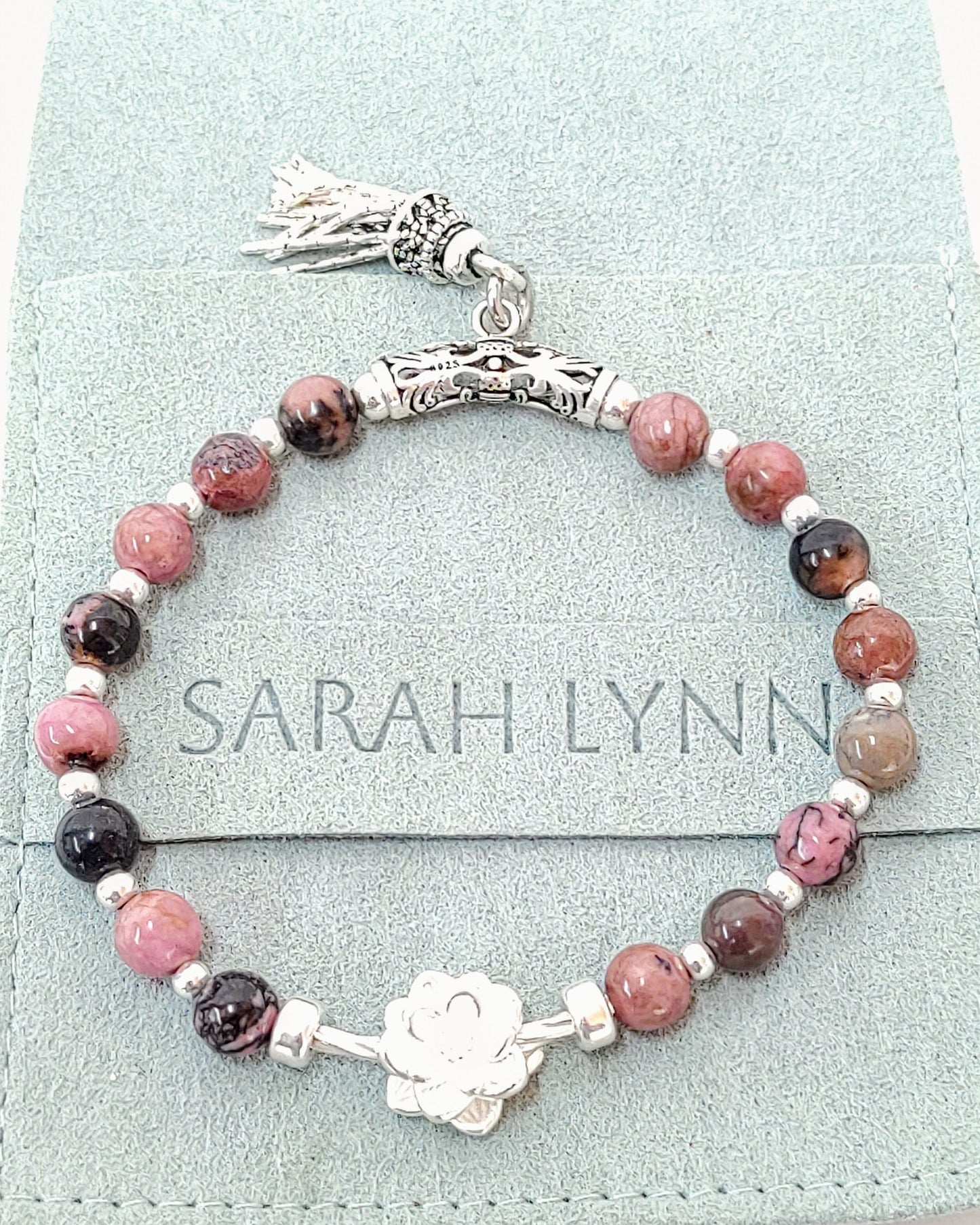 sterling silver bracelet, rhodochrosite jewelry, black veins beads, handmade stretch bracelet, women’s gift jewelry, gift for her, gemstone bracelet, stretchy silver bracelet, unique gemstone gift, natural stone bracelet, birthday gift jewelry, elegant everyday bracelet, handcrafted jewelry