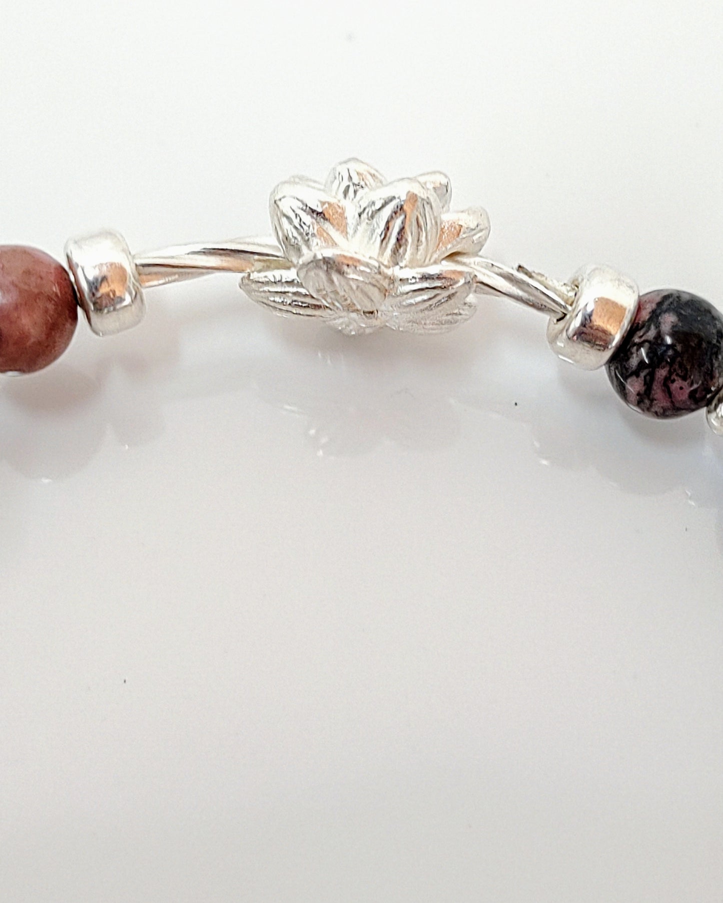 sterling silver bracelet, rhodochrosite jewelry, black veins beads, handmade stretch bracelet, women’s gift jewelry, gift for her, gemstone bracelet, stretchy silver bracelet, unique gemstone gift, natural stone bracelet, birthday gift jewelry, elegant everyday bracelet, handcrafted jewelry