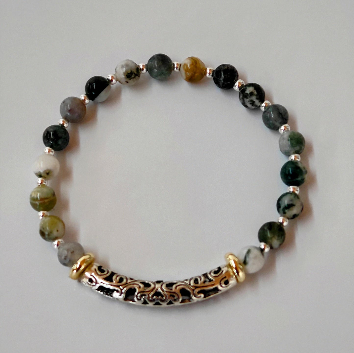 Handmade Jewelry Tree Moss Agate Bracelet, Artisan Sterling Silver Design, Ideal Gift for Nature Enthusiasts and Friends