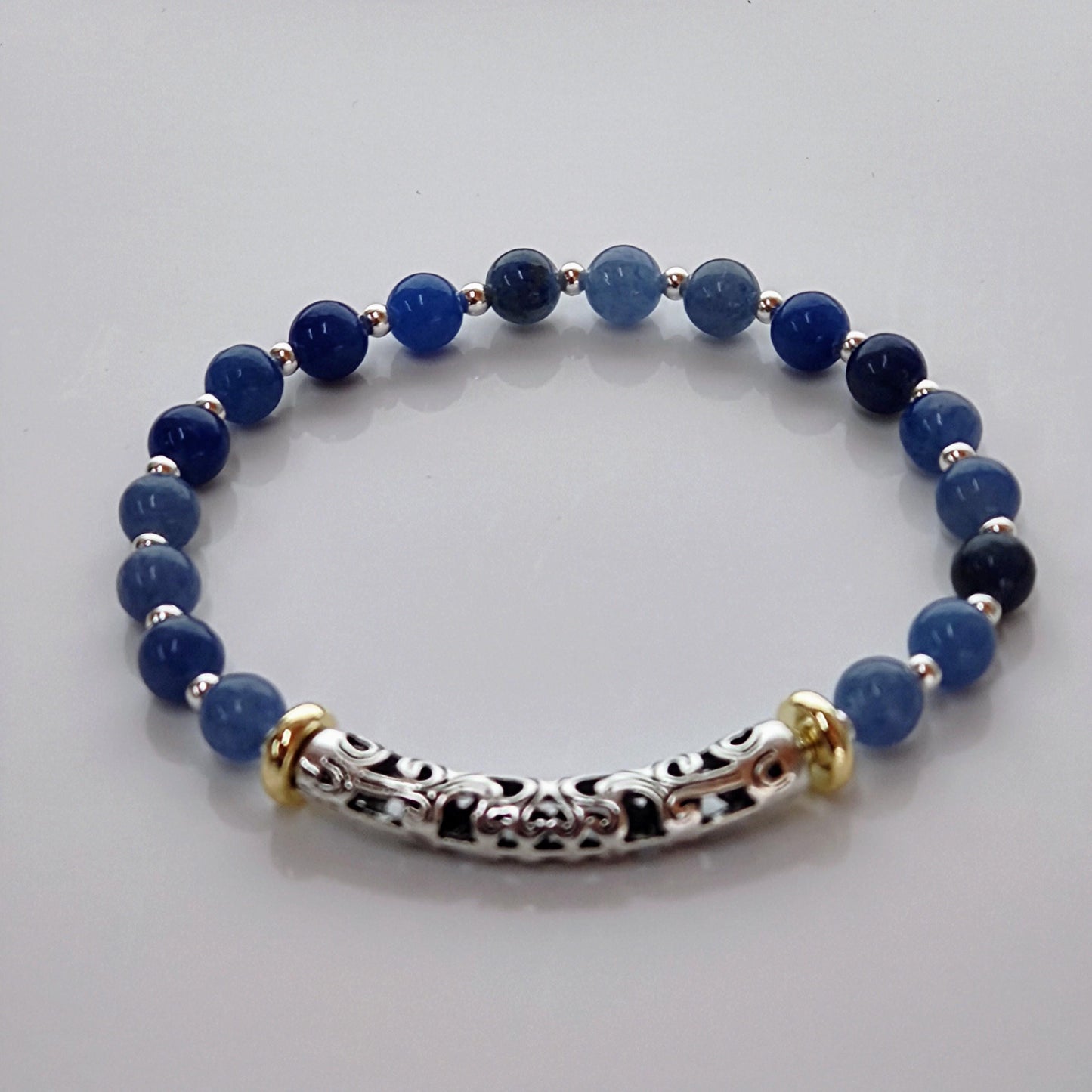 **Handmade Jewelry: Blue Aventurine Silver Bracelet, Stunning Natural Gemstone Design for Birthday Gifts and Special Occasions**