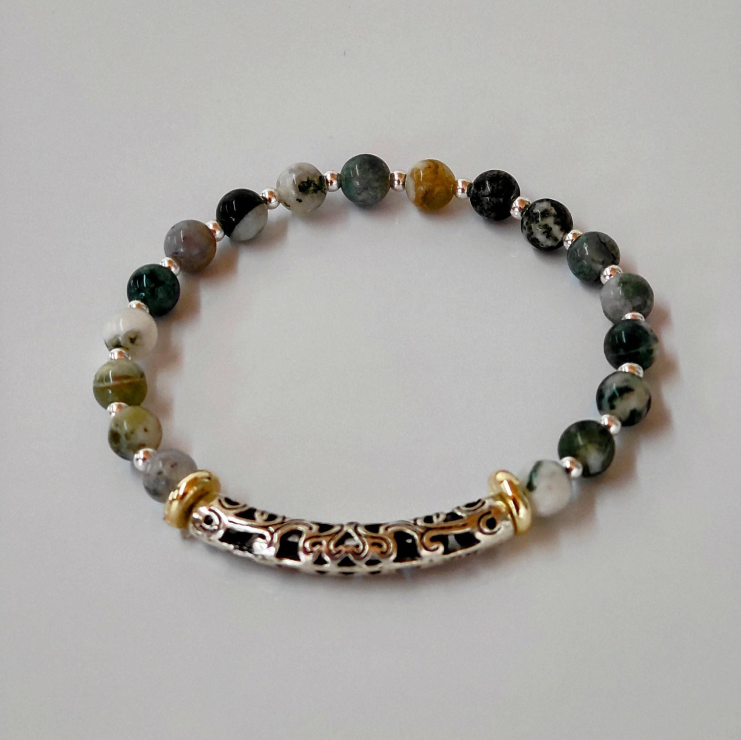 Handmade Jewelry Tree Moss Agate Bracelet, Artisan Sterling Silver Design, Ideal Gift for Nature Enthusiasts and Friends