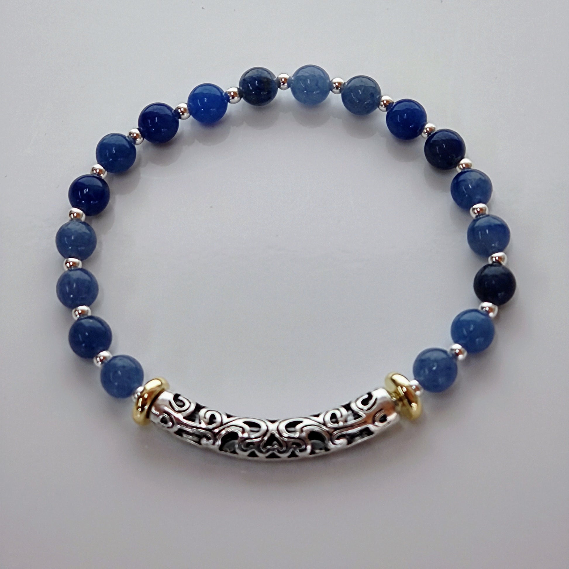 **Handmade Jewelry: Blue Aventurine Silver Bracelet, Stunning Natural Gemstone Design for Birthday Gifts and Special Occasions**