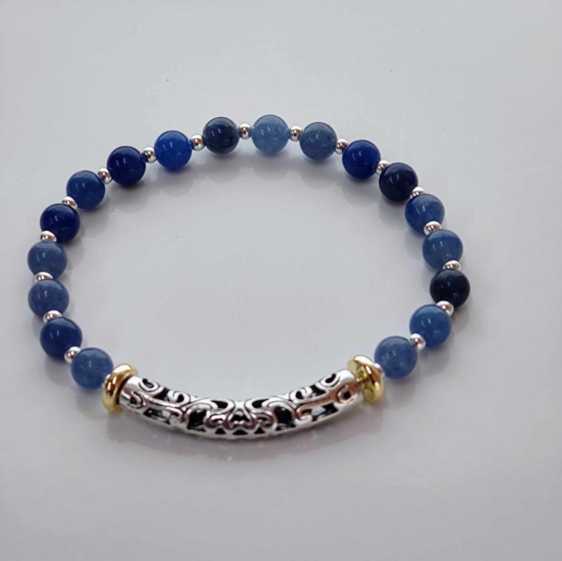 **Handmade Jewelry: Blue Aventurine Silver Bracelet, Stunning Natural Gemstone Design for Birthday Gifts and Special Occasions**