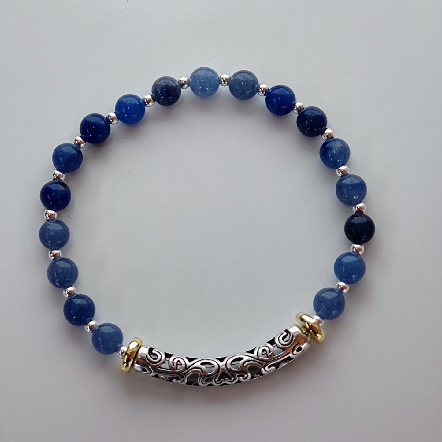 **Handmade Jewelry: Blue Aventurine Silver Bracelet, Stunning Natural Gemstone Design for Birthday Gifts and Special Occasions**