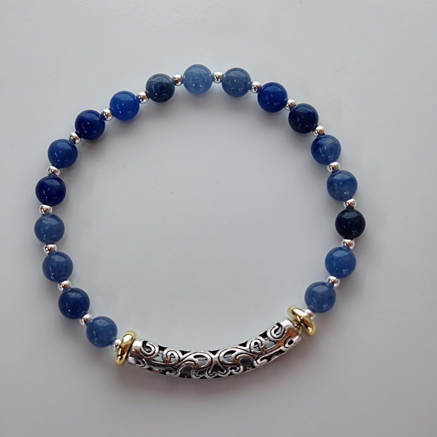 **Handmade Jewelry: Blue Aventurine Silver Bracelet, Stunning Natural Gemstone Design for Birthday Gifts and Special Occasions**